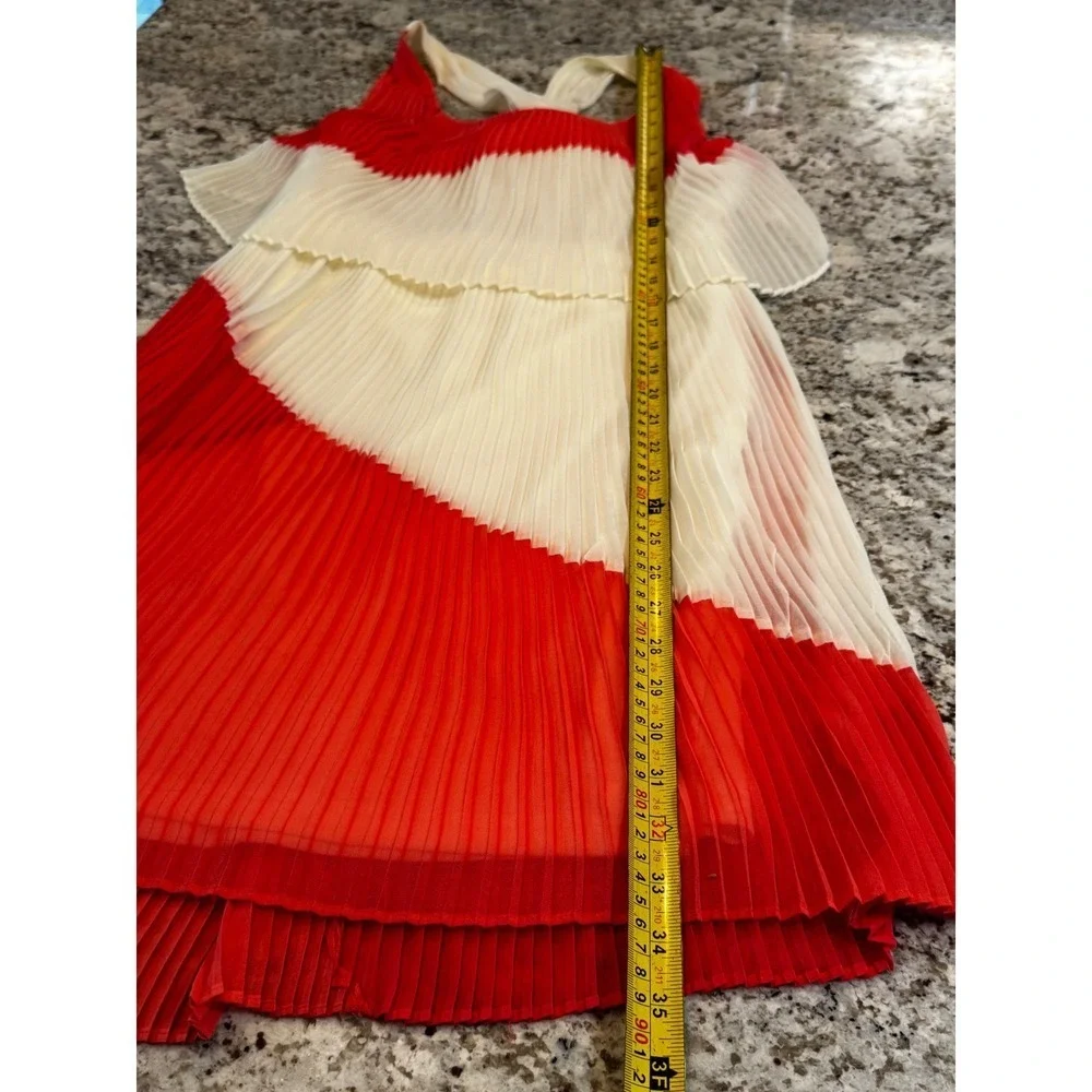 Aryn K Red Ivory Pleated Colorblock Midi Dress Sleeveless Tiered AD-7646-A M‎